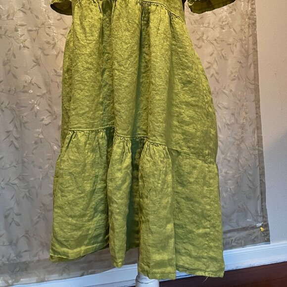 New Francesca Bettini 100% Linen Midi Dress Women's Size L Green Tiered Design - Picture 8 of 13